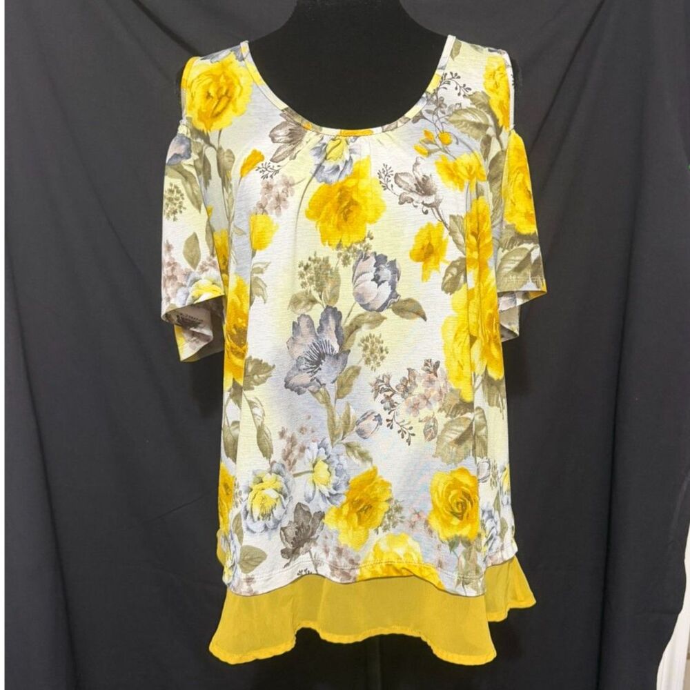 #287 - Naïf Women's Top Size L Yellow Floral Cold Shoulder Blouse